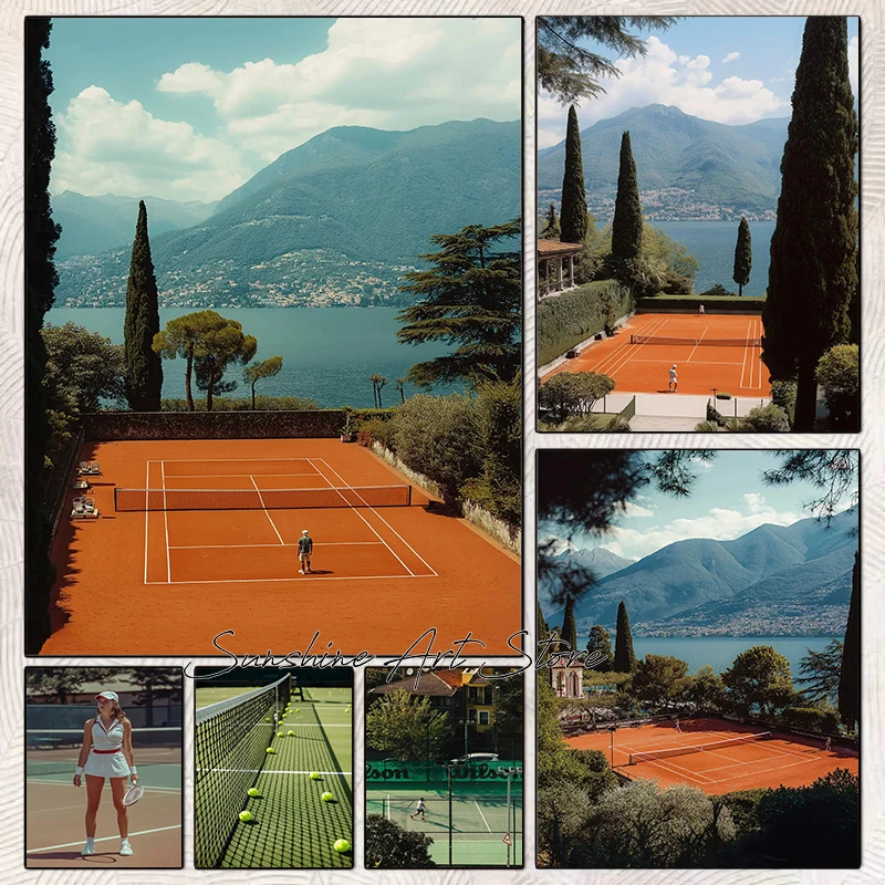 Image of Tennisplatz Sport Kunst Altes Geld Tennis Foto Ästhetische Outdoor Sport Luxus Poster Leinwand Malerei Wand Bilder Dekor
