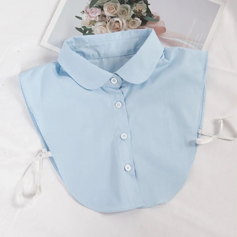 เสื้อเชิ้ตผู้หญิงผ้าฝ้ายสีขาวสำหรับฤดูใบไม้ผลิและฤดูใบไม้ร่วง ปกตั้งเล็กแบบพับได้ อเนกประสงค์ แฟชั่นเสื้อคลุมคอปลอม อุปกรณ์เสริมเสื้อผ้า