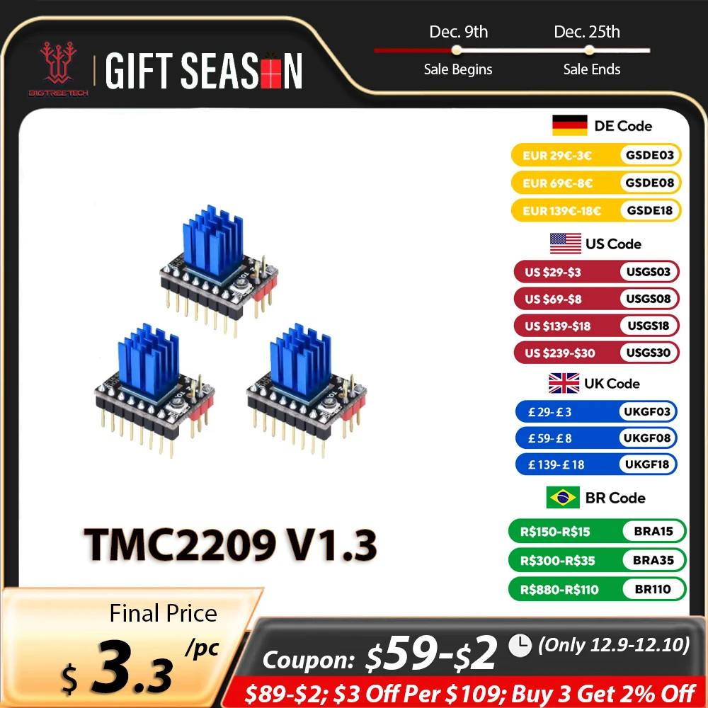 BIGTREETECH TMC2209 V1.3 Stepper Motor Driver UART VS TMC2208 TMC2130 3D Printer Parts For Octopus V1.1 SKR 2 Board Ender 3 V2