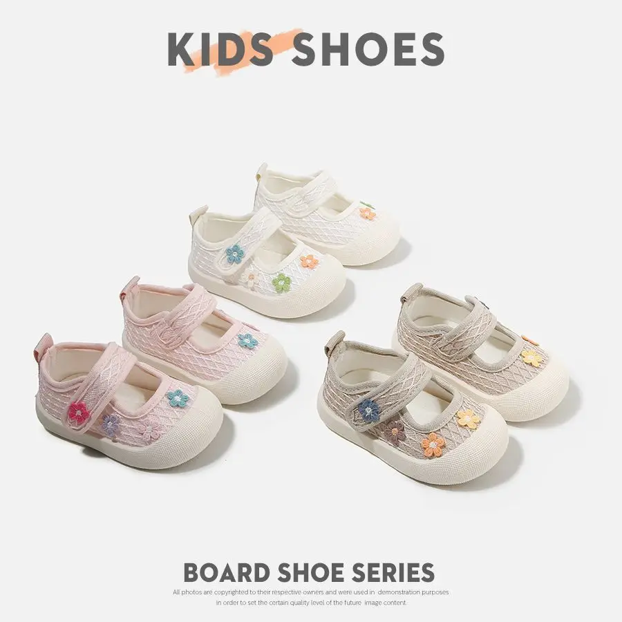 Baby Toddler Shoes Children Square Mouth Floral Canvas Shoes Fashion Kids Girl Infant Breathable Board Shoe First Walkers