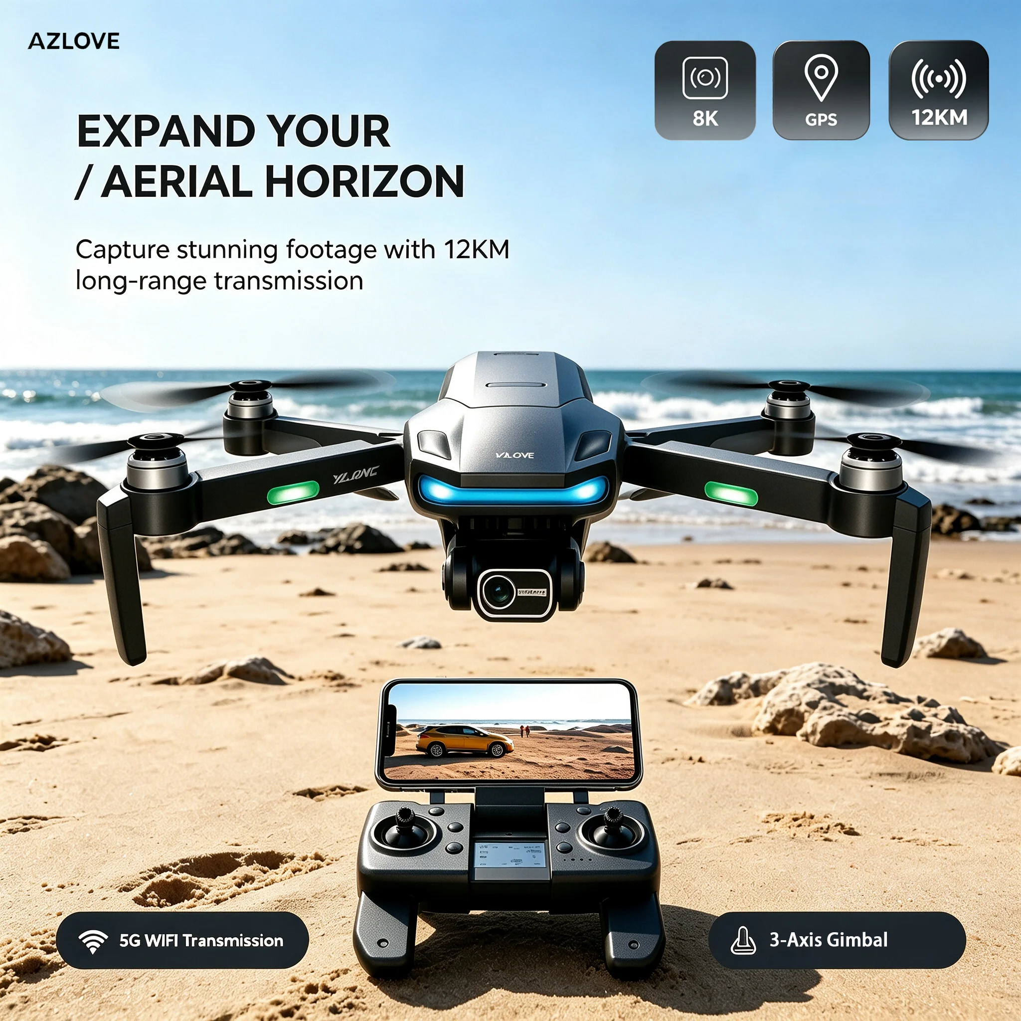S135 8K ESC Dual-Camera Drone with GPS Multi-Function Return-to-Home, 5G WiFi HD Transmission & 3-Axis Self-Stabilizing Gimbal