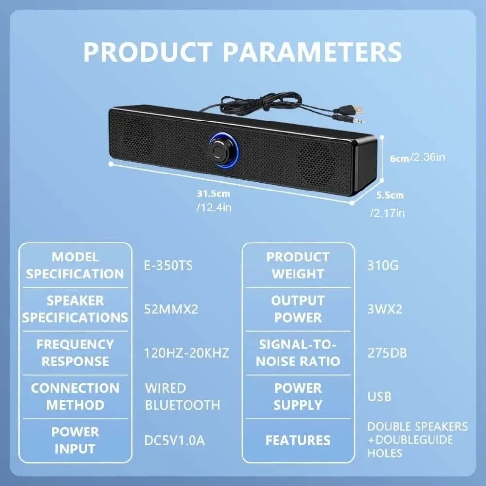 مكبر صوت USB محمول بمقبض سلكي ومكبرات صوت طويلة وموسيقى ستيريو سوداء محيطة للهاتف المحمول #6