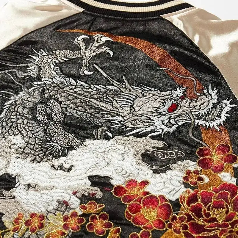 Chinese Loong Embroidery Design Zipper Jackets For Men Loose Causal Large Size Long Sleeve Colorblock Coat 2026 New 2R9L7