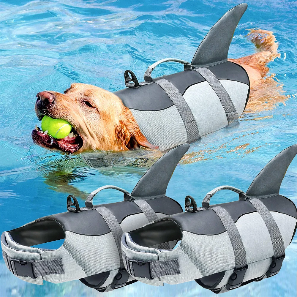 Life Jacket Dog Shark Dog Swimsuit Enhanced Buoyancy Small Dogs Swimming Clothes Safety Vest with Handle for Dogs Surfing