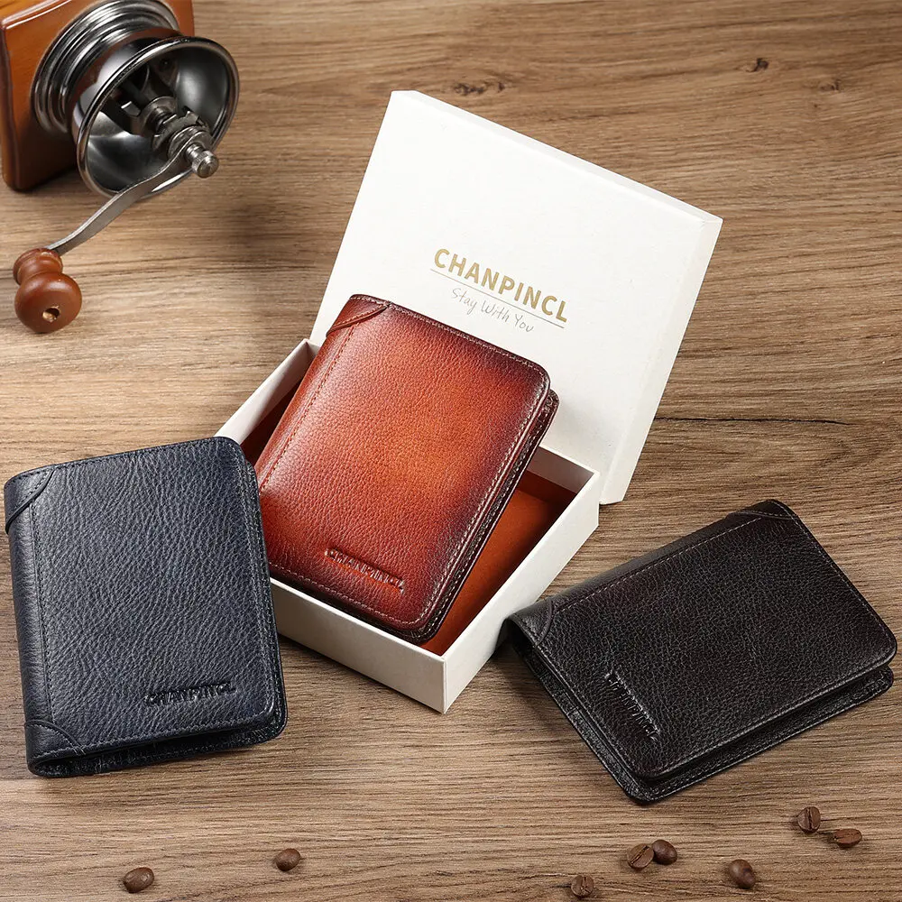 【Genuine Cow Leather】CHANPINCL Brand Hot Sale Men's Wallet Luxury Short Tri-Fold First Layer Cowhide Purse Business Fashion