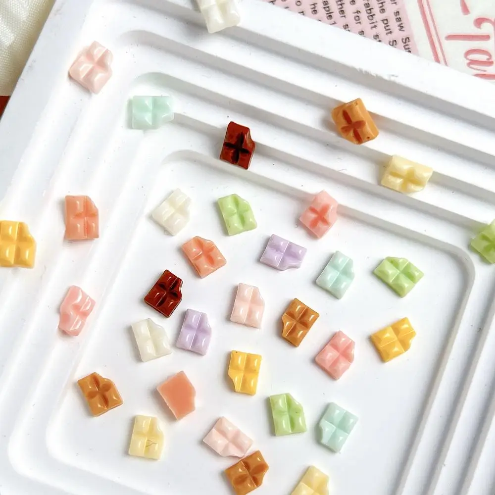 60PCS Mini Colorful Chocolate Resin Nail Charms Cute Luminous Glossy Notch Chocolate Nail Art Decorations DIY Nails Accessories