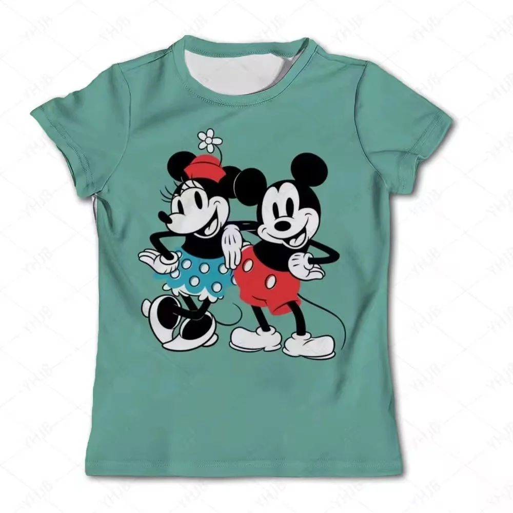 Fashionable Mickey Mouse Disney Cartoon Print Childrens Short-sleeved Graffiti Street Niche Design Casual Boys and Girls T-shirt