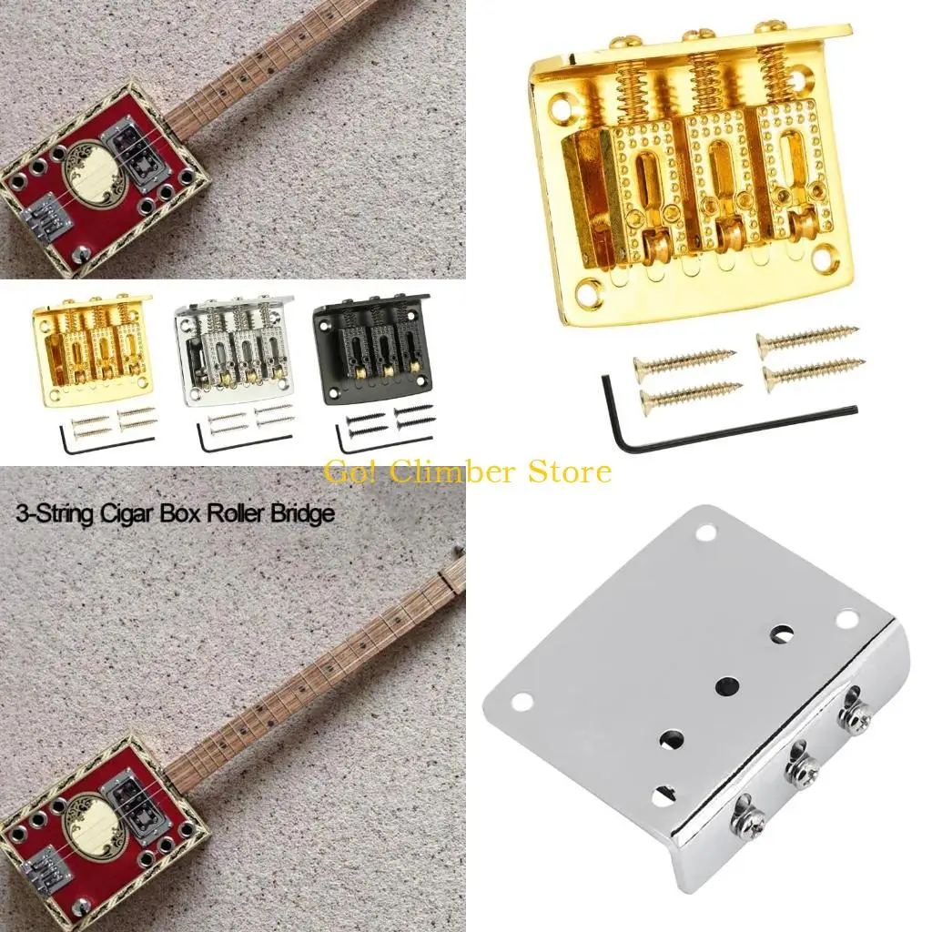 Q84C 3-String Guitar Bridge Saddle with 4 Pieces Mounting Screws for Electric Guitar