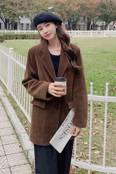 

Autumn and Winter New Women's Suit Jacket Loose Commuting Corduroy Jacket