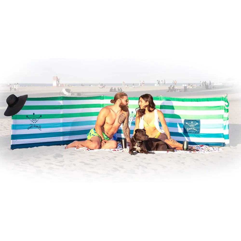 الزجاج الأمامي للشاطئ الفاخر بطول 20 قدمًا، وشاشة الخصوصية، ومانع الرياح - أزرق زمردي، ومطرقة مطاطية مجانية وحقيبة حمل متضمنة