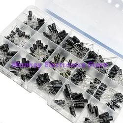 래디얼 커패시터 세트, 15 값, 10V, 16V, 25V, 50V, 0.1uF-220uF 전해질 캐패시터 모음 키트, 0.22uf, 2.2uf, 100uf, 200 개/로트