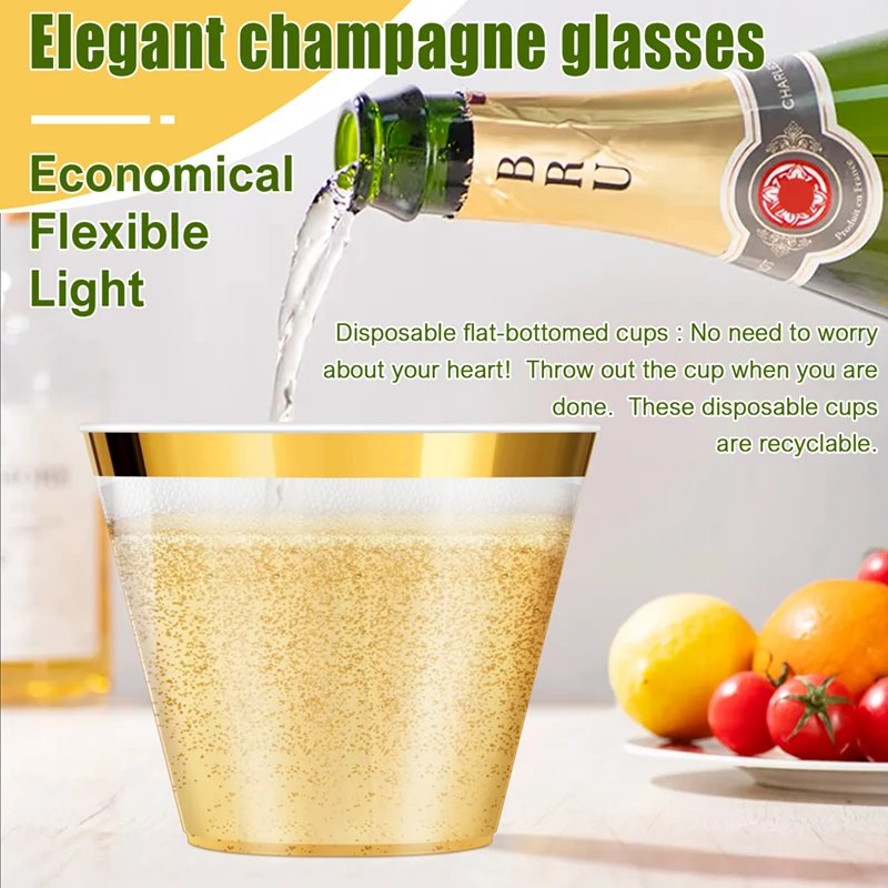 와인 잔 황금 플라스틱 컵 9 온스 일회용 컵 플라스틱 와인 잔 컵 파티를위한 투명 플라스틱 컵