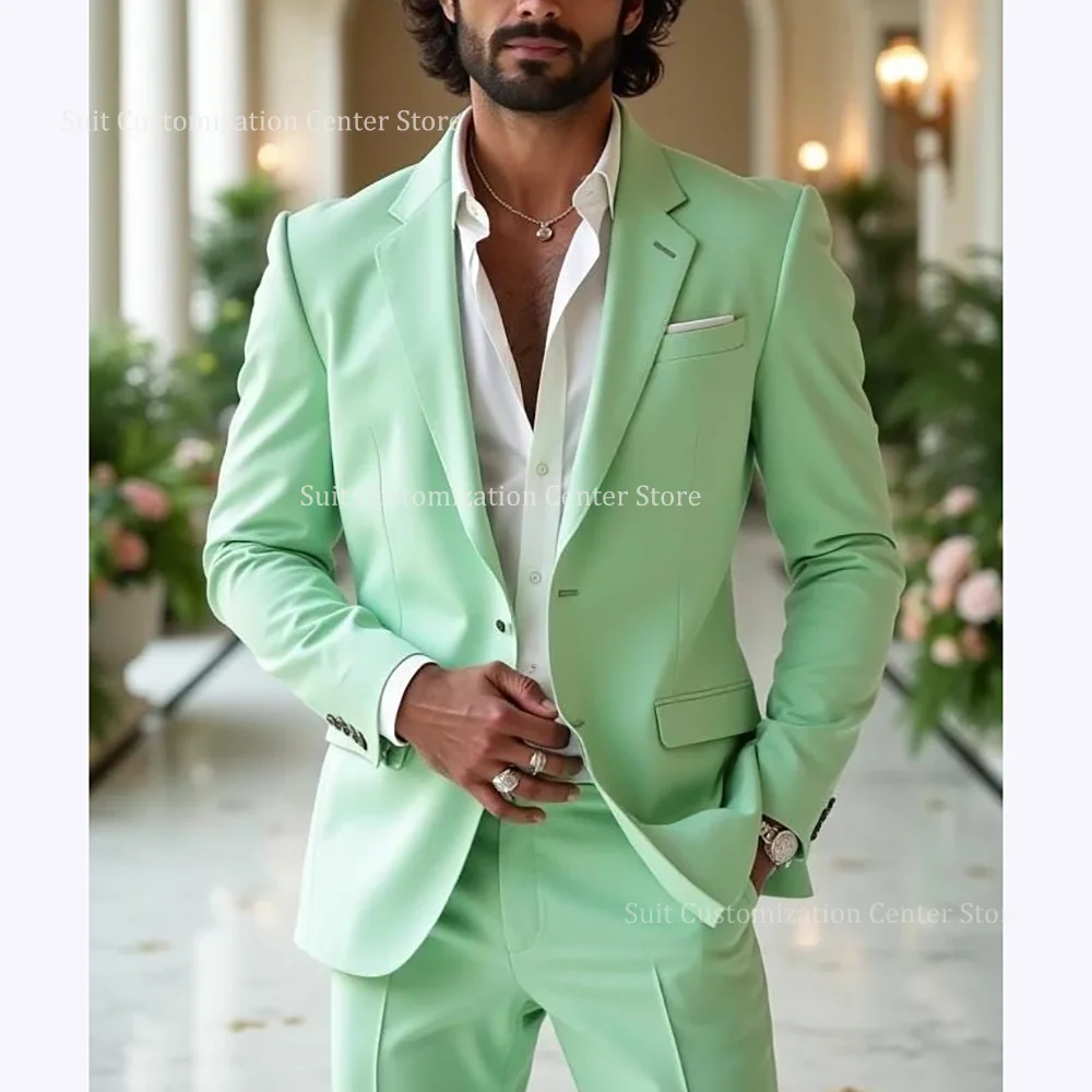 

Slim Fit Fruit Green Suit For Men Chic Single Breasted Notch Lapel Formal Evening Party Prom Korean Outfits 2 Piece Jacket Pants