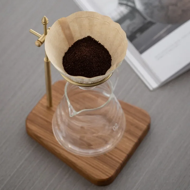 Vintage Brass & Walnut Wood Pour Over Coffee Stand – Adjustable Filter Holder for V60 & Cone Coffee Filters & Tabletop Decor