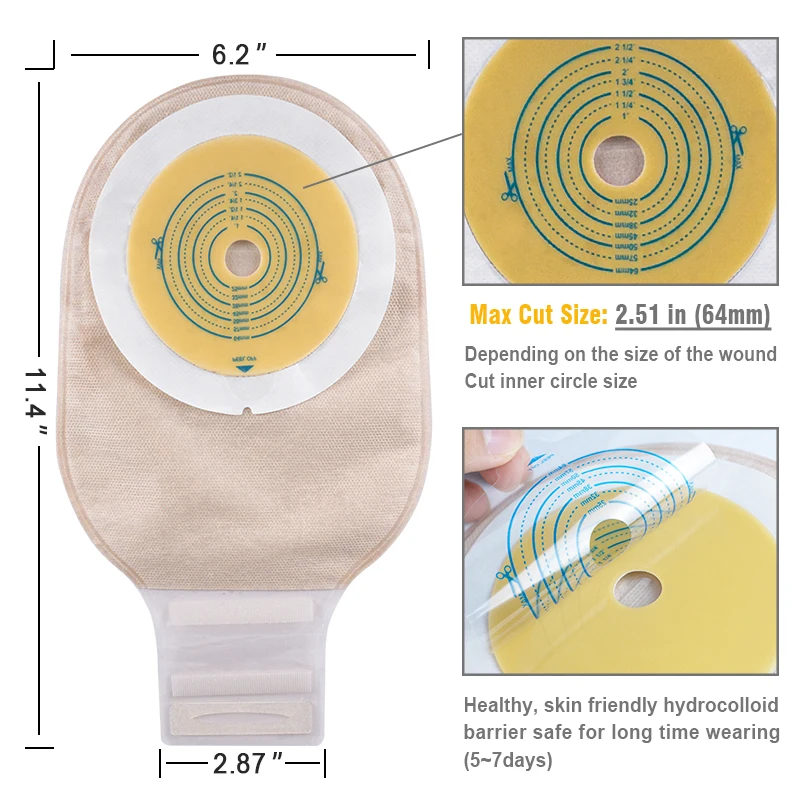 One Piece colostomia sacos com aro e olhar ostomia sacos para paciente ostomia, 20pcs