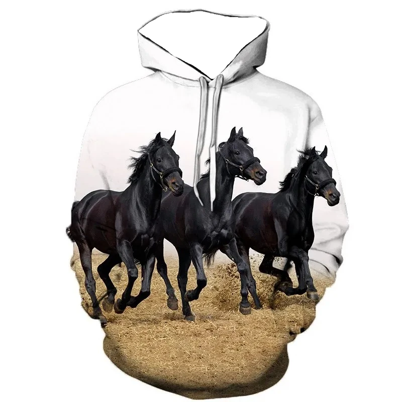 الخريف الرجال مقنعين البلوز ثلاثية الأبعاد مطبوعة الحيوان الحصان طباعة طويلة الأكمام البلوز عادية البلوز Harajuku الشارع الشهير #5