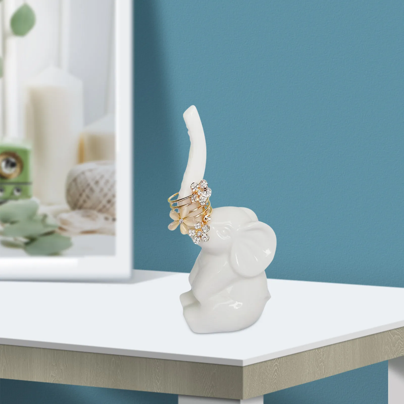 

Набор из 2-х керамических подставок для колец в форме слона, молочно-белые, изящные, для демонстрации ювелирных украшений, для колец и ожерелий, декор для дома и гостиной