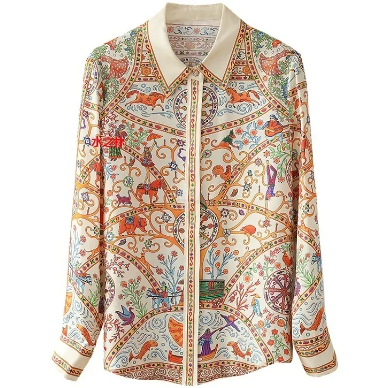 S-3XL Vintage Femmes Chemise Printemps Manches sulfDe Luxe Imprimé Blouses Casual Y-Élégant Blusas Mujer