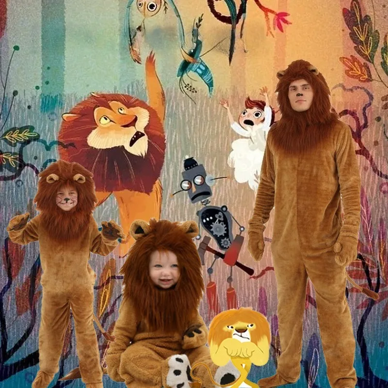 الوالدين والطفل الكرتون الأسد زي الكبار الاطفال الحيوان كوس أداء الحفلات ملابس رقص