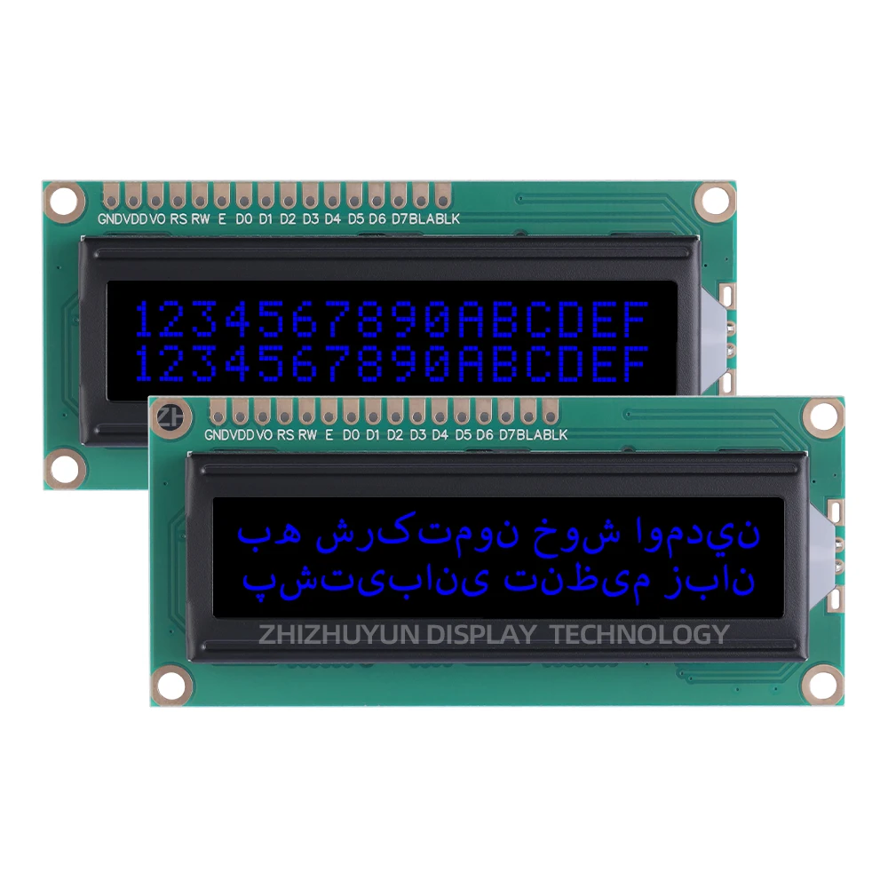 Layar tampilan karakter LCD 1602A Farsi 1.5 inci, modul LCM Film hitam BTN dengan beberapa layar karakter Font