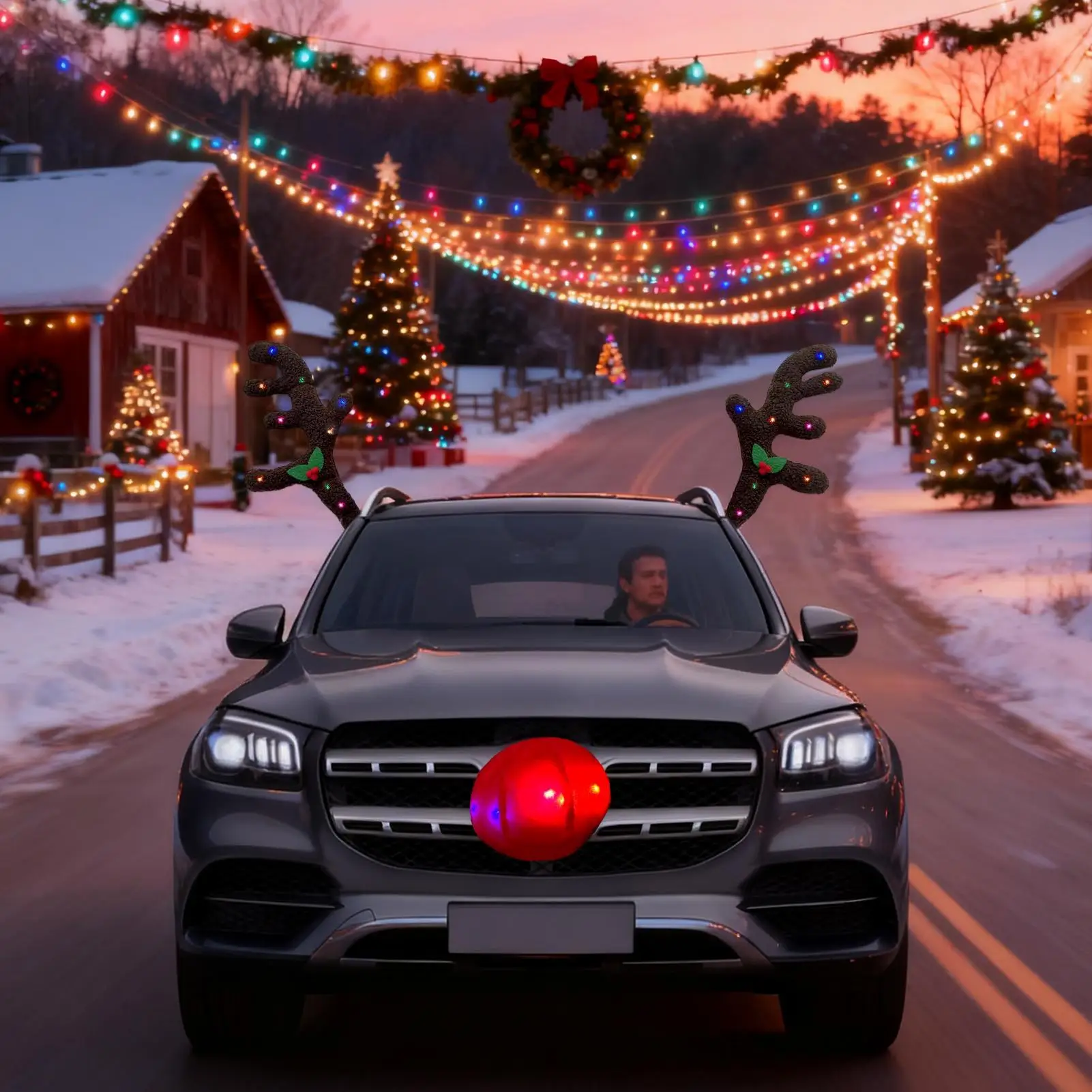 Reindeer Antlers For Cars Holiday Exterior Automotive Decoration Reindeer Car Kit Antlers For Suv Van Truck Vehicle Automotive