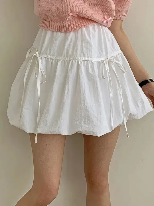 

Chic Summer Anti-Aging Sweet Knot Fre Fluffy ort High Waist A-Line Skirt Versatile Women's Faion Skirt