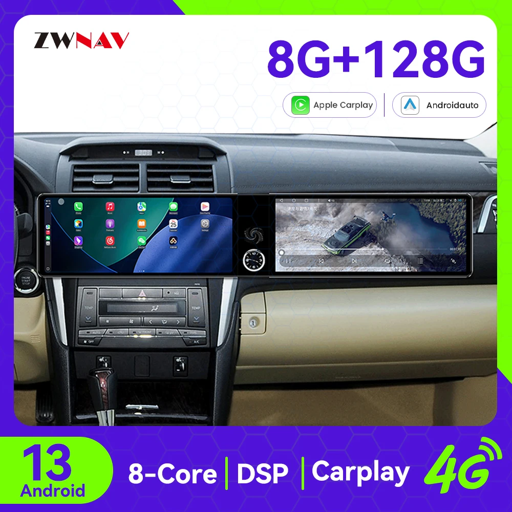 

Android 13 CarPlay автомобильный радиоприемник 24,6-дюймовый сенсорный экран для Toyota Camry 2012-2015, GPS-навигация, мультимедийный плеер, головное устройство, авто