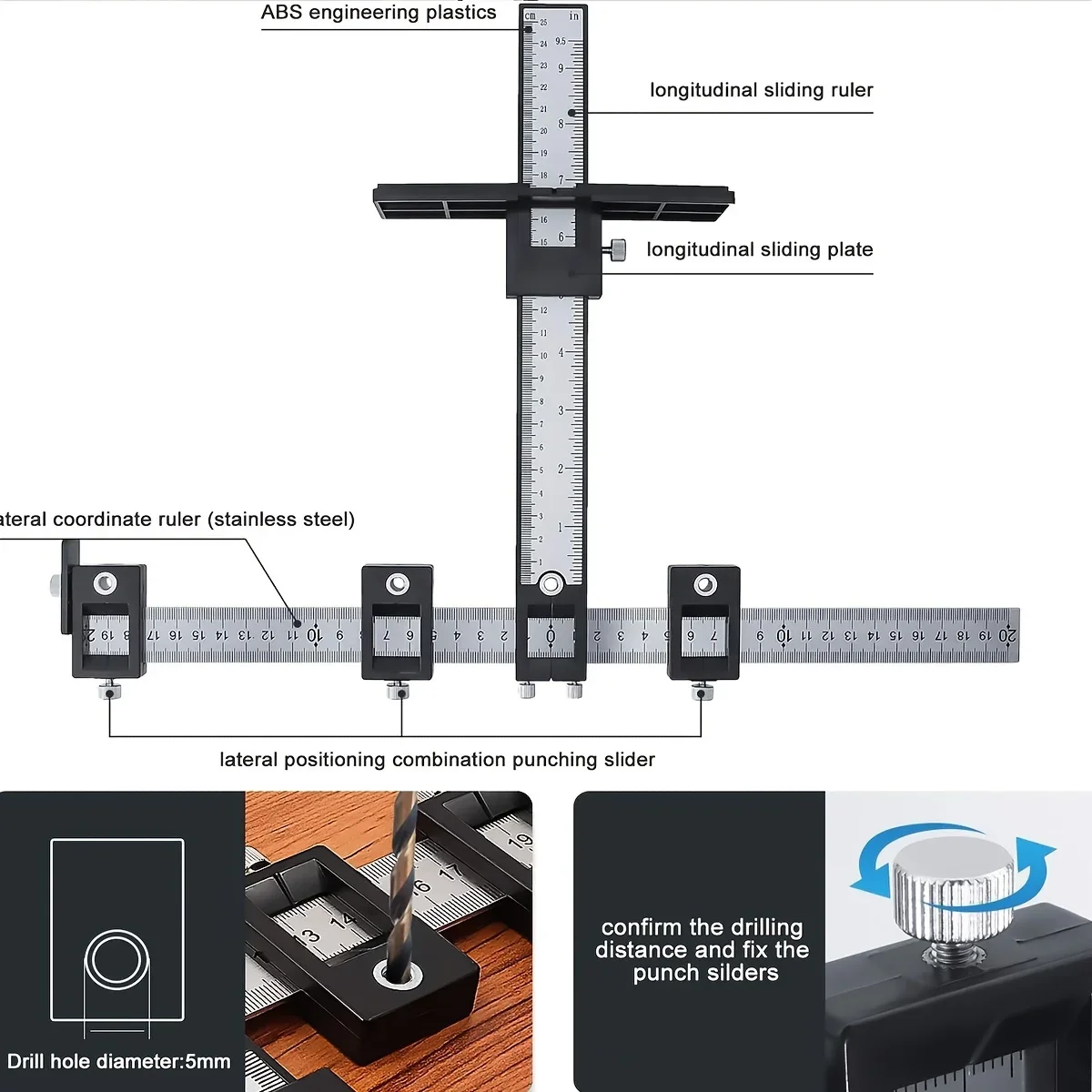 Cabinet Hardware Jig Tool - Wood Drilling Dowelling Guide for Installation of Handles Knobs on Doors and Drawer