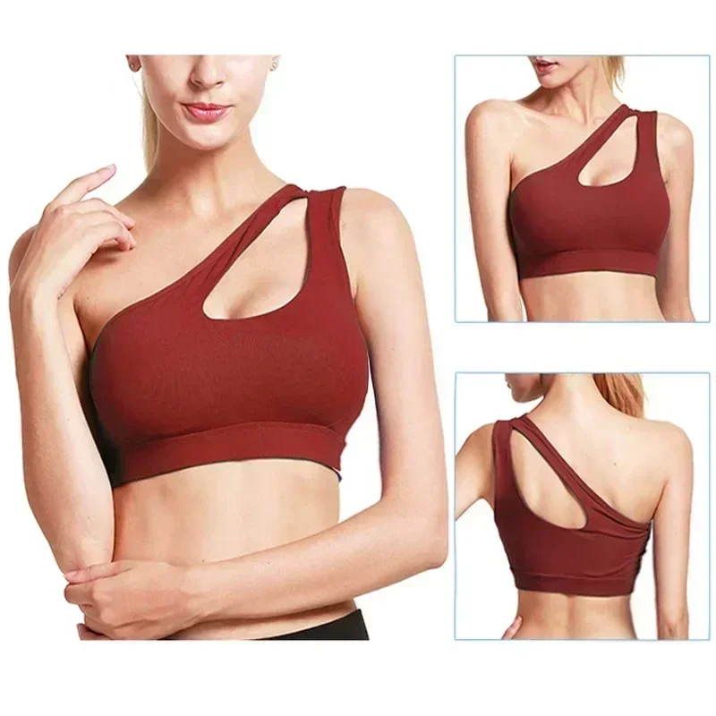 Sexy um ombro yoga sutiãs feminino esportes topo colheita colete atlético push up roupa interior bh sutiã esportivo roupas esportivas fio livre