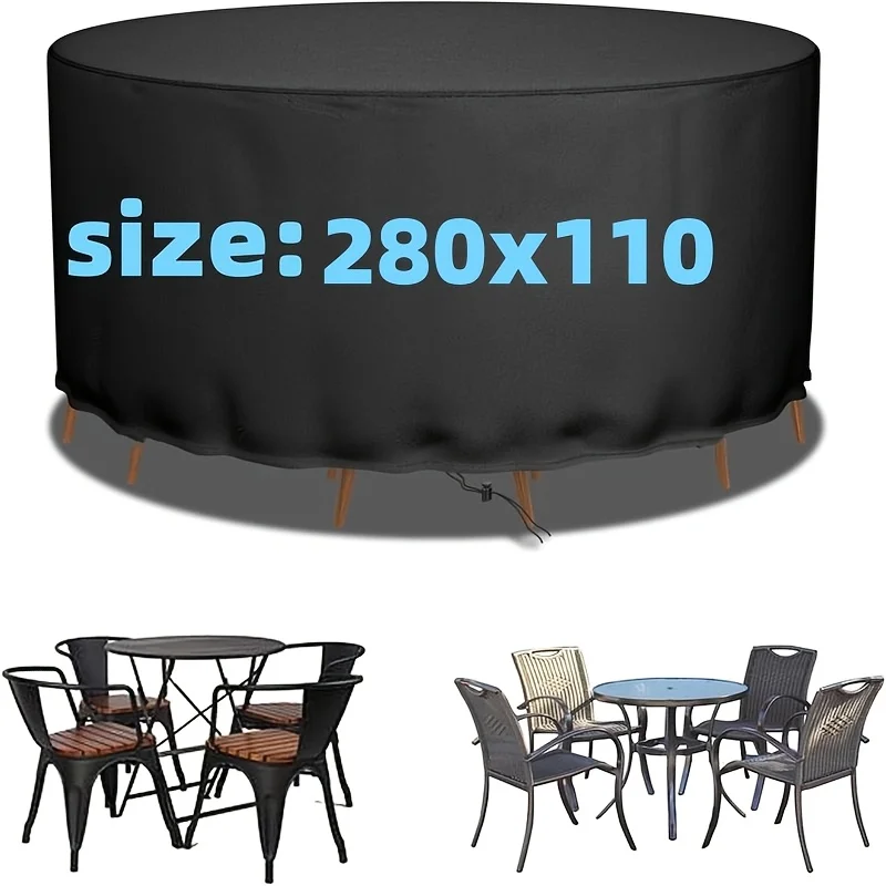 

280x110cm Round Outdoor Furniture Cover, Black Awning, Suitable for Terrace, Poolside - Suitable for Round Tables