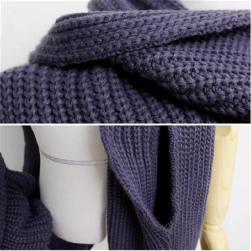 European Style Winter Women Long Scarf With Sleeves Wool Knitted Scarves For Women Thick Warm Casual Shawl High Quality