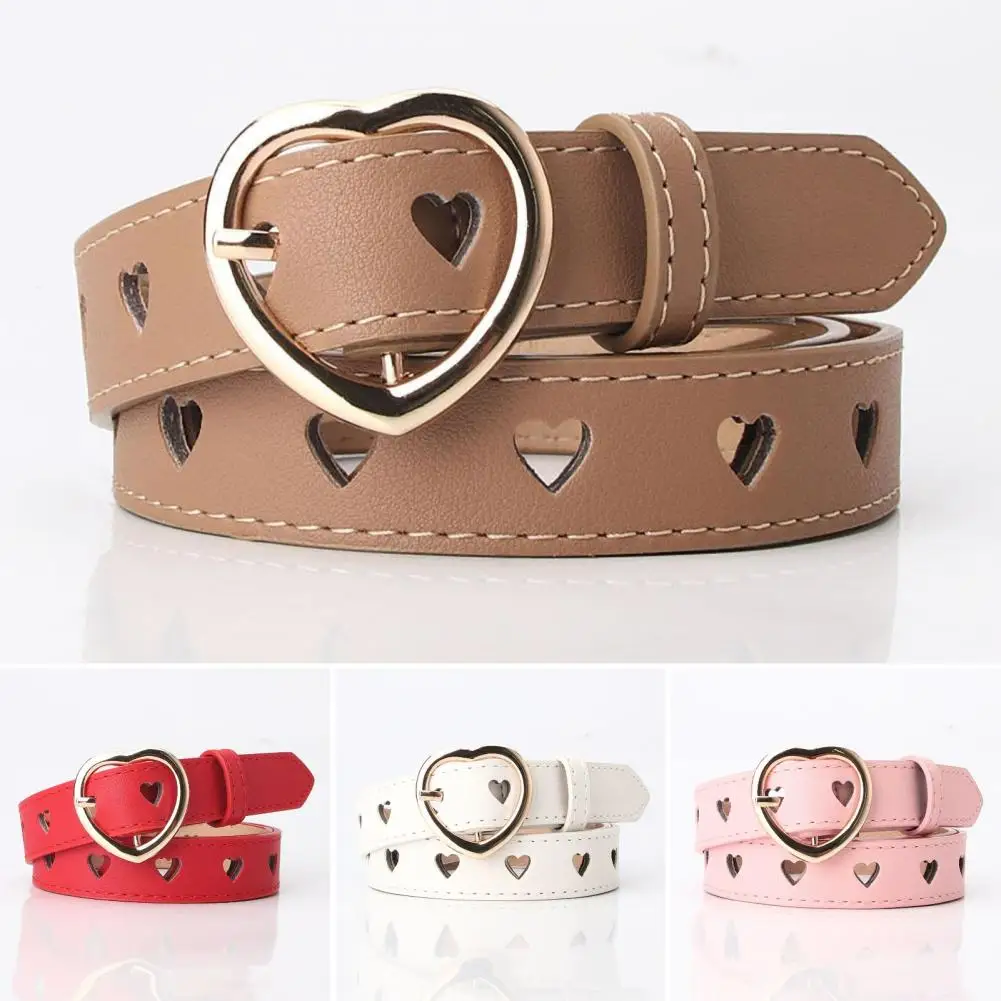 Women Sweet Love Belt Heart-shaped Buckle Belt with Hollow Design Adjustable Faux Leather for Women for Stylish for Women