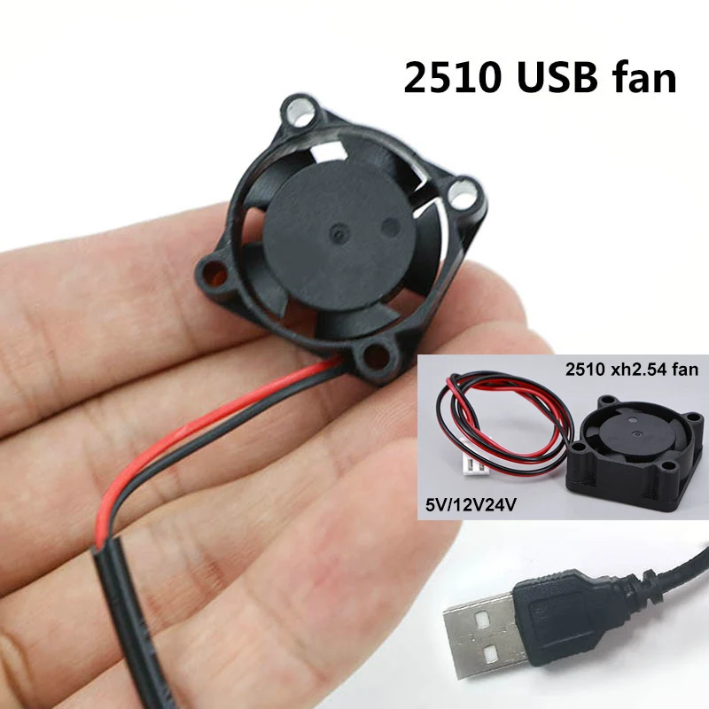 Ventilador USB DC 5V de 2,5cm 2510 para Gabinete de PC, Cooler de 25mm, Ventiladores de Resfriamento Brushless para Radiador Raspberry, Ventilação com Rolamento a Óleo 12V