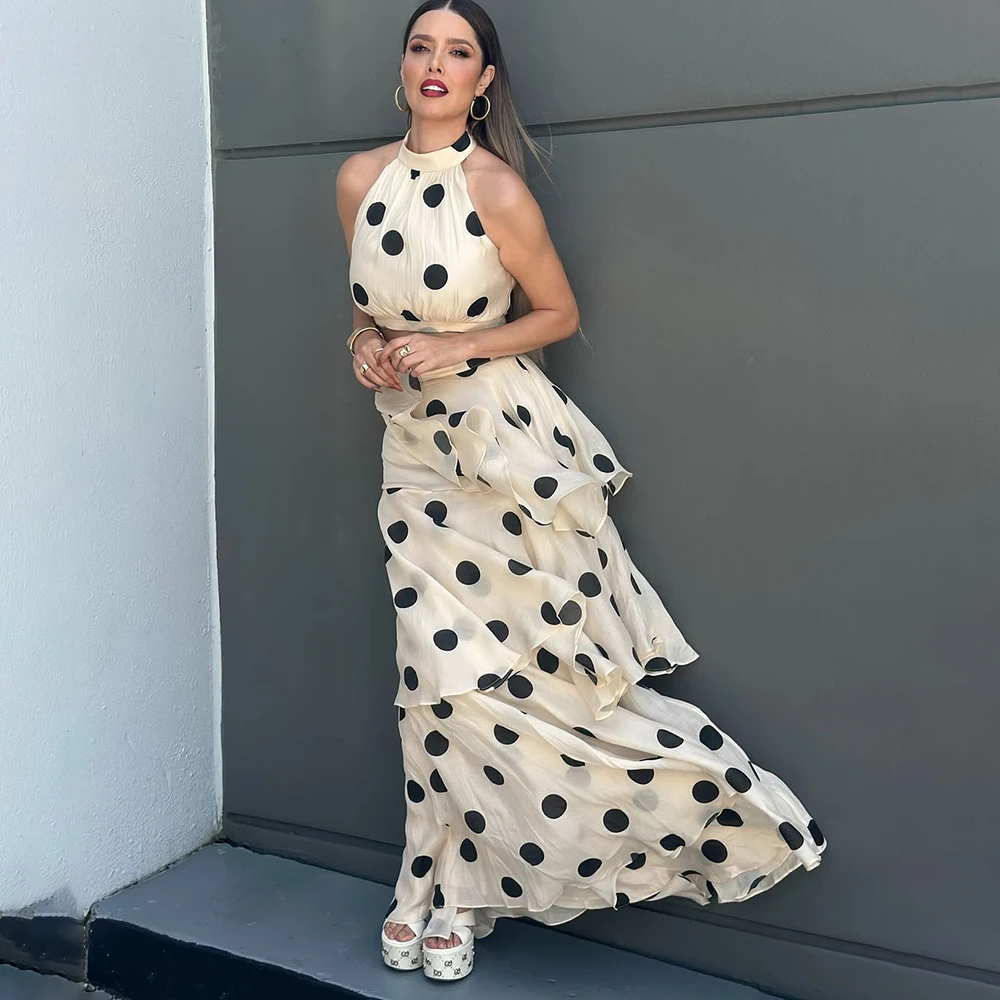 Tuularose المرأة فستان طويل 2 قطعة أنيقة البولكا نقطة أكمام أعلى كشكش مطوي فستان مجموعة فاخرة حفلة مثير فستان مجموعة #3