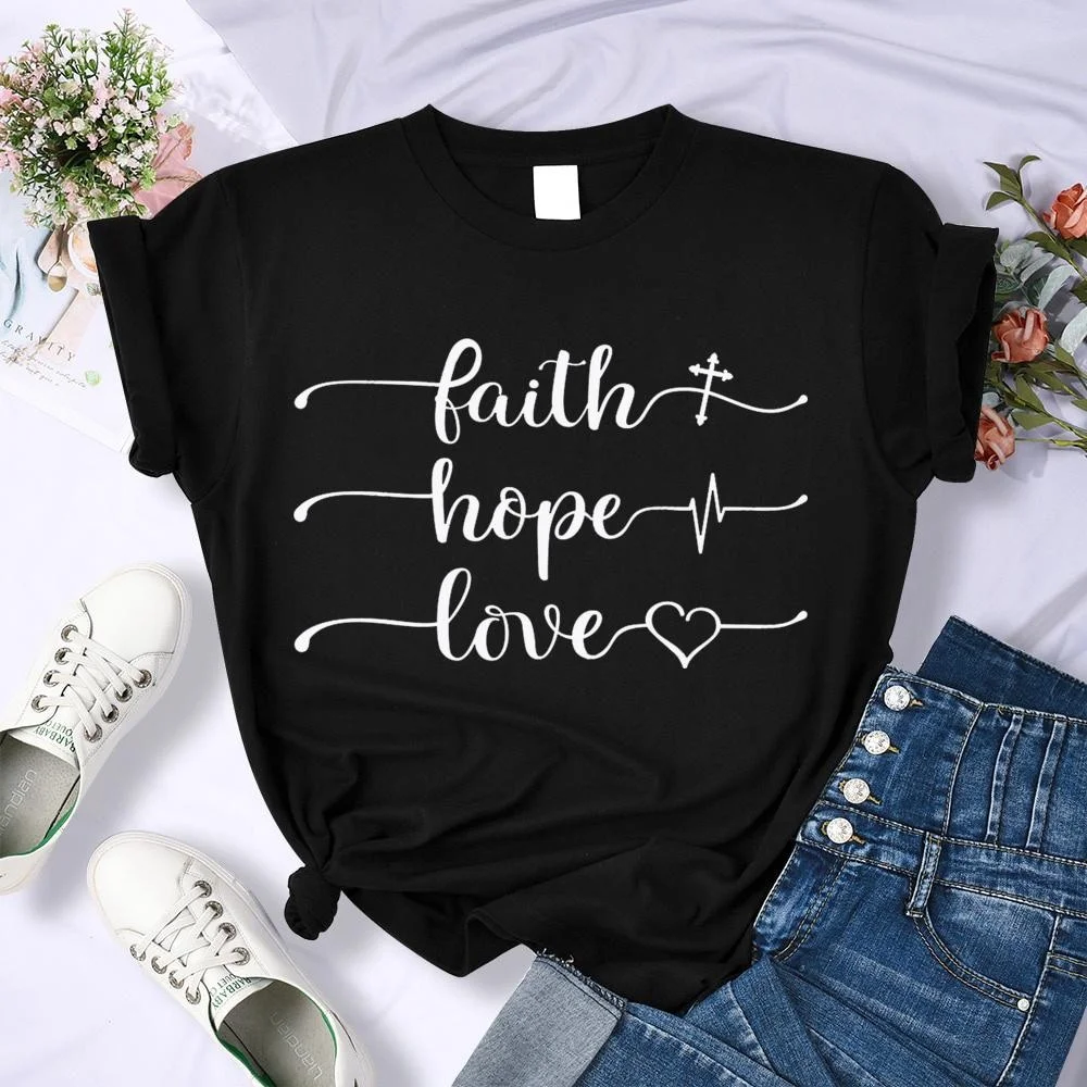 Women's Summer Faith Hope Love Top Fashion Funny Creative Faith T-Shirt Women's Casual Clothing T-Shirt Shirt