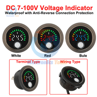 DC 7-100V Waterproof Voltmeter 12V 2A Round LED Digital Voltage Indicator Monitor for Acid/Lithium Battery Boat Motorcycle