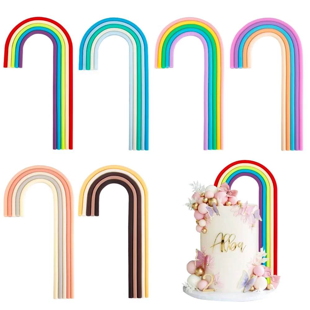 Rainbow Cake Topper Boho theme Cake Decorations Colorful Balls for Girls Boys Birthday Baby Shower Wedding Anniversary Party
