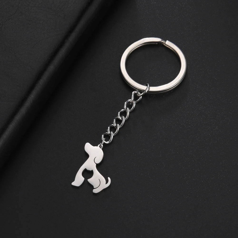 Cute Puppy Pendant Stainless Steel Keychain for Men Women Birthday Gifts Lovely Dog Animal Simple Trend Jewelry Car Key Chain