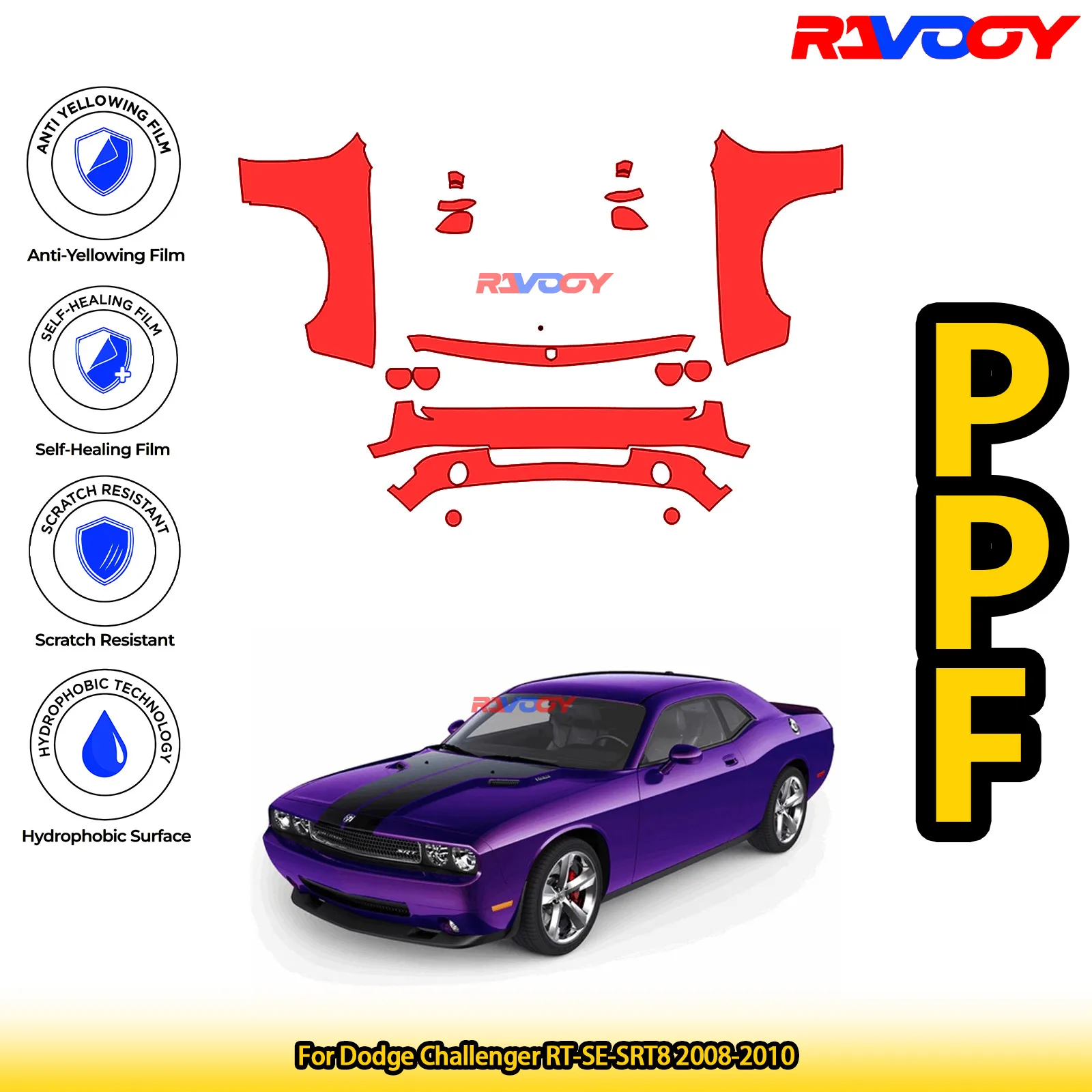 

For Dodge Challenger RT-SE-SRT8 2008-2010 Glossy Matte Black Precut front PPF Kit Paint Protection Film