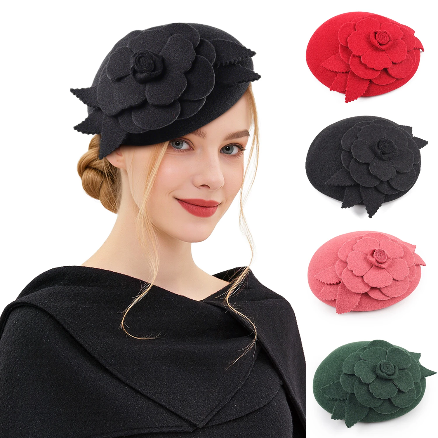 Elegante chapéu fedora moda luxo gorros 100% lã feltro chapéu fotografia flor boina newsboy bonés trilby feminino para senhoras wear