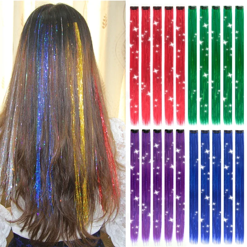 Arco-íris colorido extensões de cabelo para crianças, 22 ", reto, colorido, arco-íris, clipes, hairpieces, destaques, 1 pc