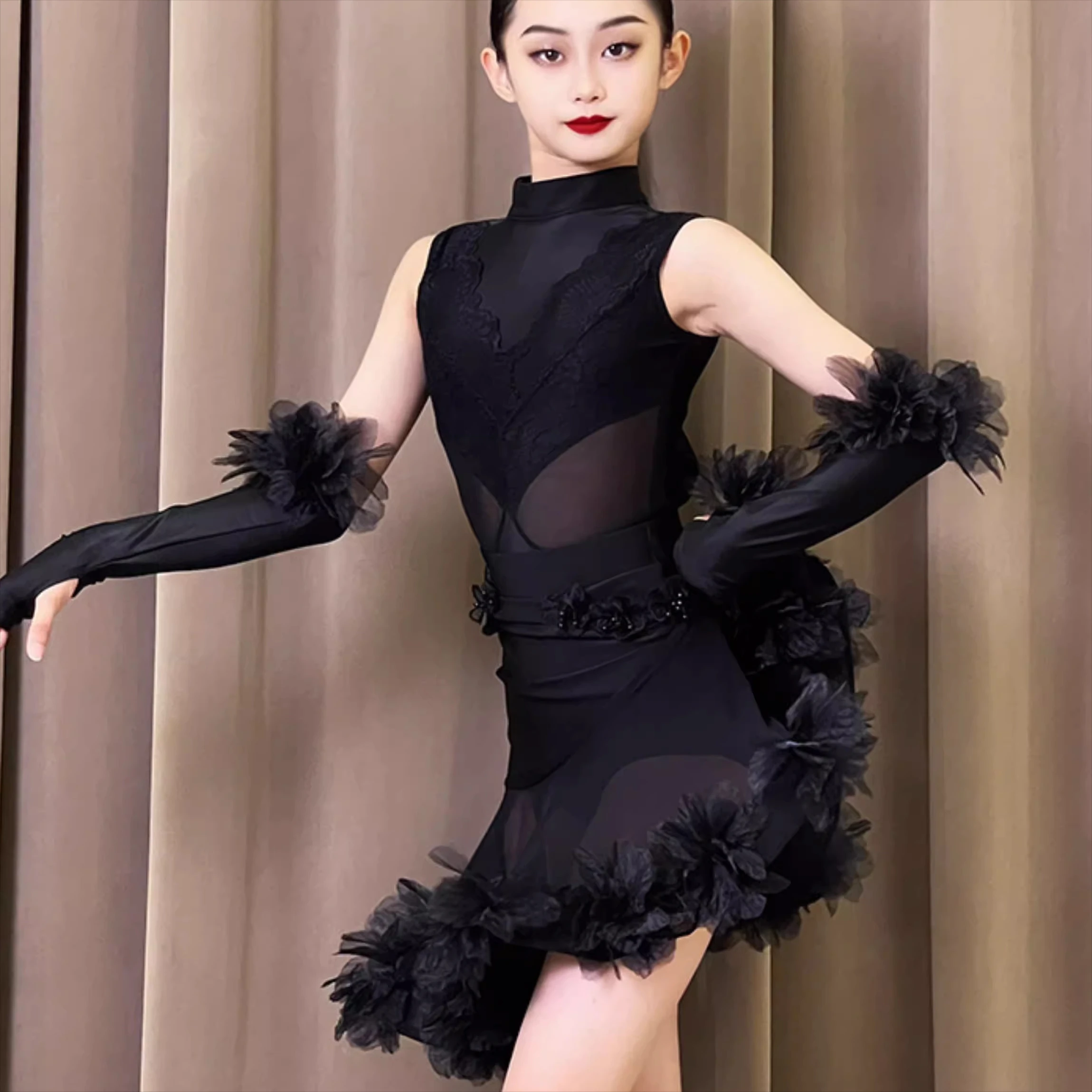 Jupe latine pour filles, robe de concours de danse, Costume de scène, Tango Cha Cha, vêtements de danse, blanc et noir, nouvelle collection