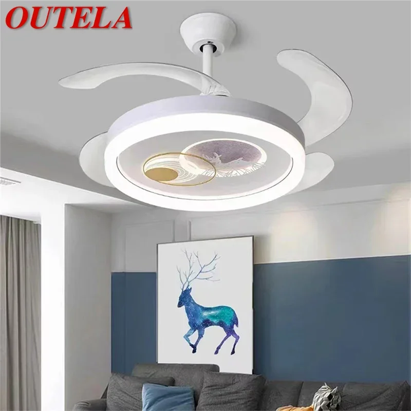 OUTELA Nordic Children Stealth Fan Light LED Modern Living room Restaurant Bedroom Ceiling Fan Light Remote Electric Fan Light