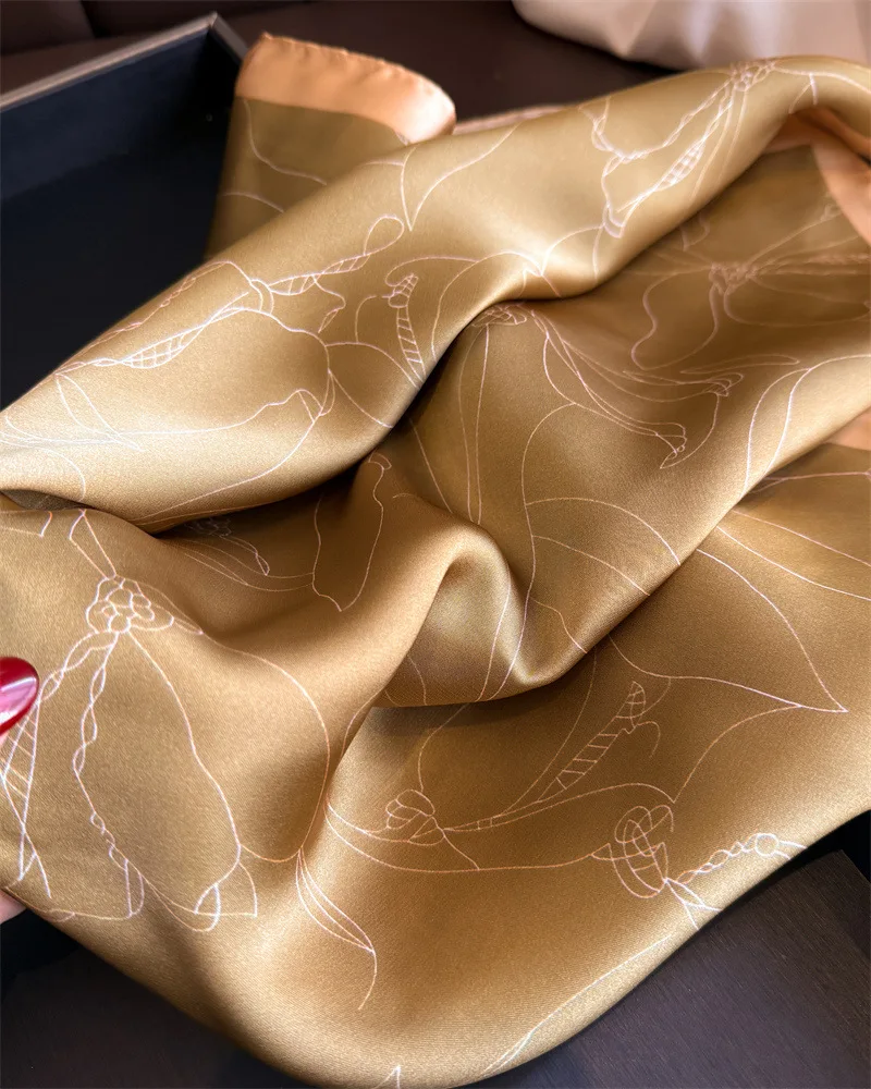Luxuriöser quadratischer Schal mit floralen Linienzeichnungen für Damen, Seidenschals, Damen-Bandanas, Hijab, Halstuch, eleganter Schal für Reisen – Detail 4