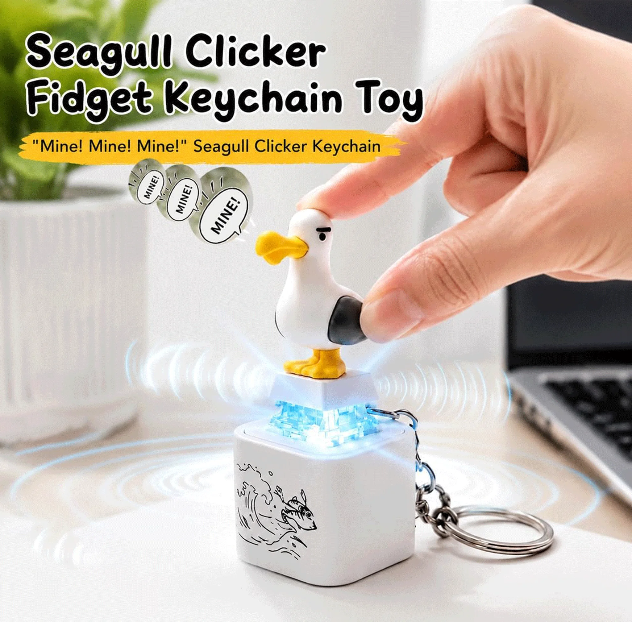 Fun Mine Seagull Shaped Stress Relief Push Button Fidget Toy Keycap Keychain Luminous Pendant Anime Peripheral  Decor Gift Toys