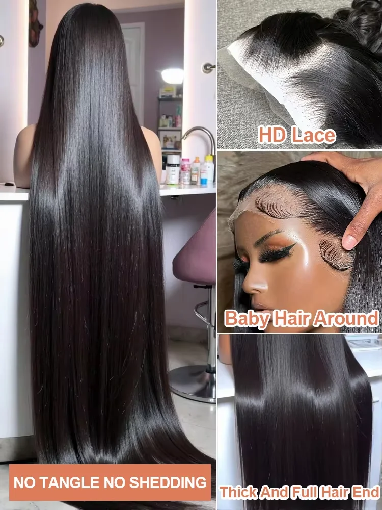 40 بوصة شعر طبيعي مفرود باروكة 13x6 HD الدانتيل أمامي 100% شعر الإنسان 360 كامل الدانتيل شعر مستعار أمامي البرازيلي قبل قطعها الباروكات للنساء #4