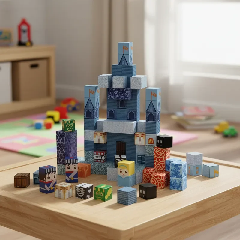 ชุดตัวต่อแม่เหล็ก 100 ชิ้น ประกอบง่าย ปราสาทสีน้ำเงิน 3 มิติ สร้างสรรค์ DIY ของเล่นเสริมพัฒนาการเด็ก STEM ของขวัญวันหยุด กล่องสวยงาม