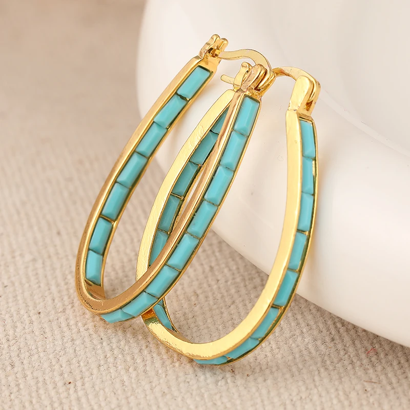 ヴィンテージシンプルな象嵌合成ターコイズゴールデンメッキフー - Turquoise Stone Ring のレビューと価格