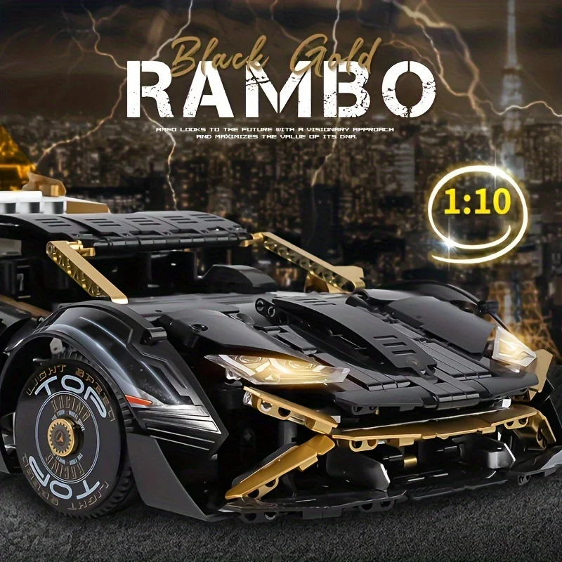 電気ブラックゴールドランボルギーニスーパーカーモデル少年おもちゃ組立ビルディングブロックモデルギフト装飾品