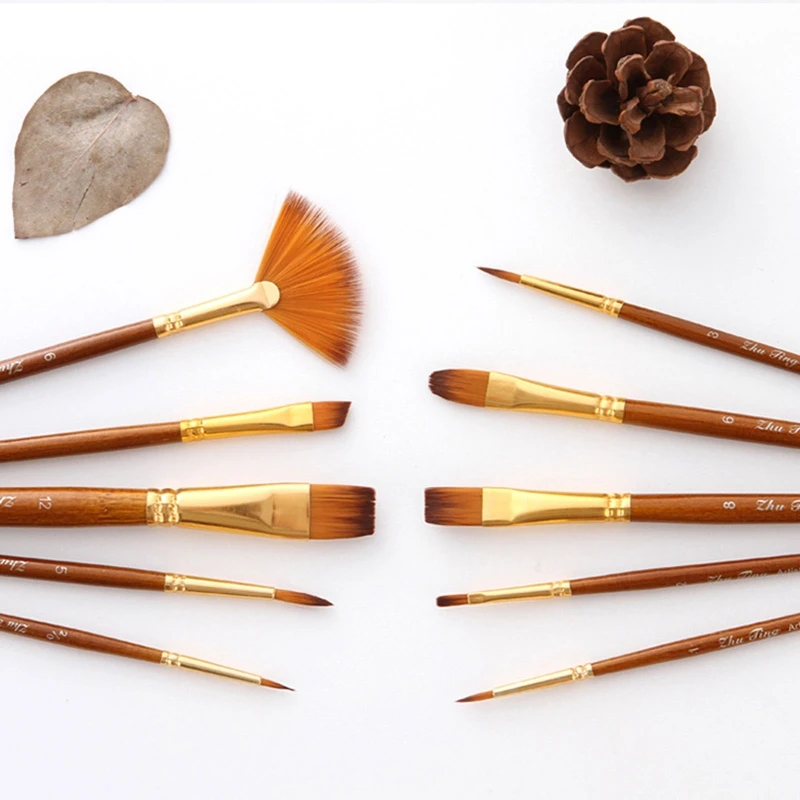 10 Pcs Paint Brushes Set Round Pointed Tip Paintbrushes Nylon Hair Artist Paint Brush Professional Painting Kits